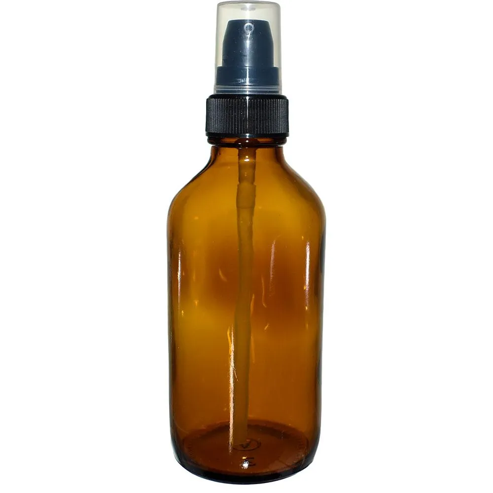 4 oz. Amber Boston Round with Black Cream Pump (22/400) (V5) (V15)