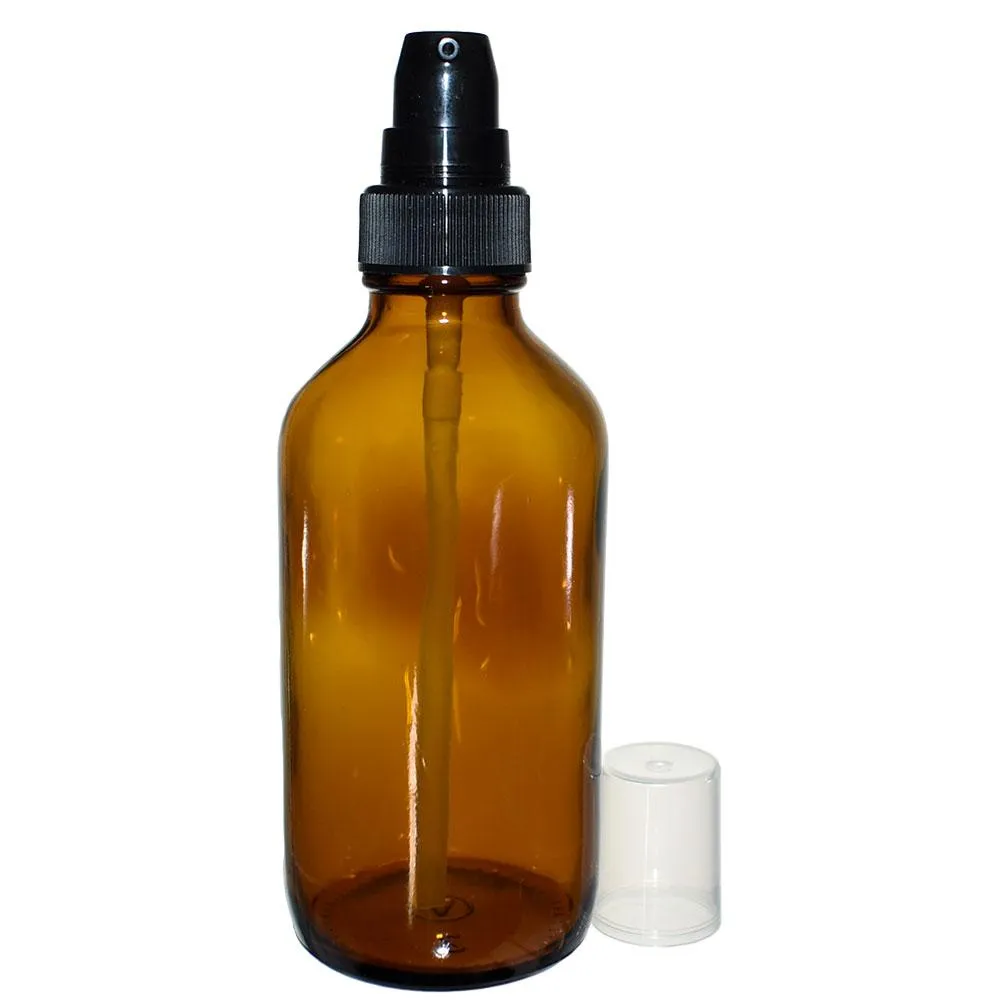 4 oz. Amber Boston Round with Black Cream Pump (22/400) (V5) (V15)