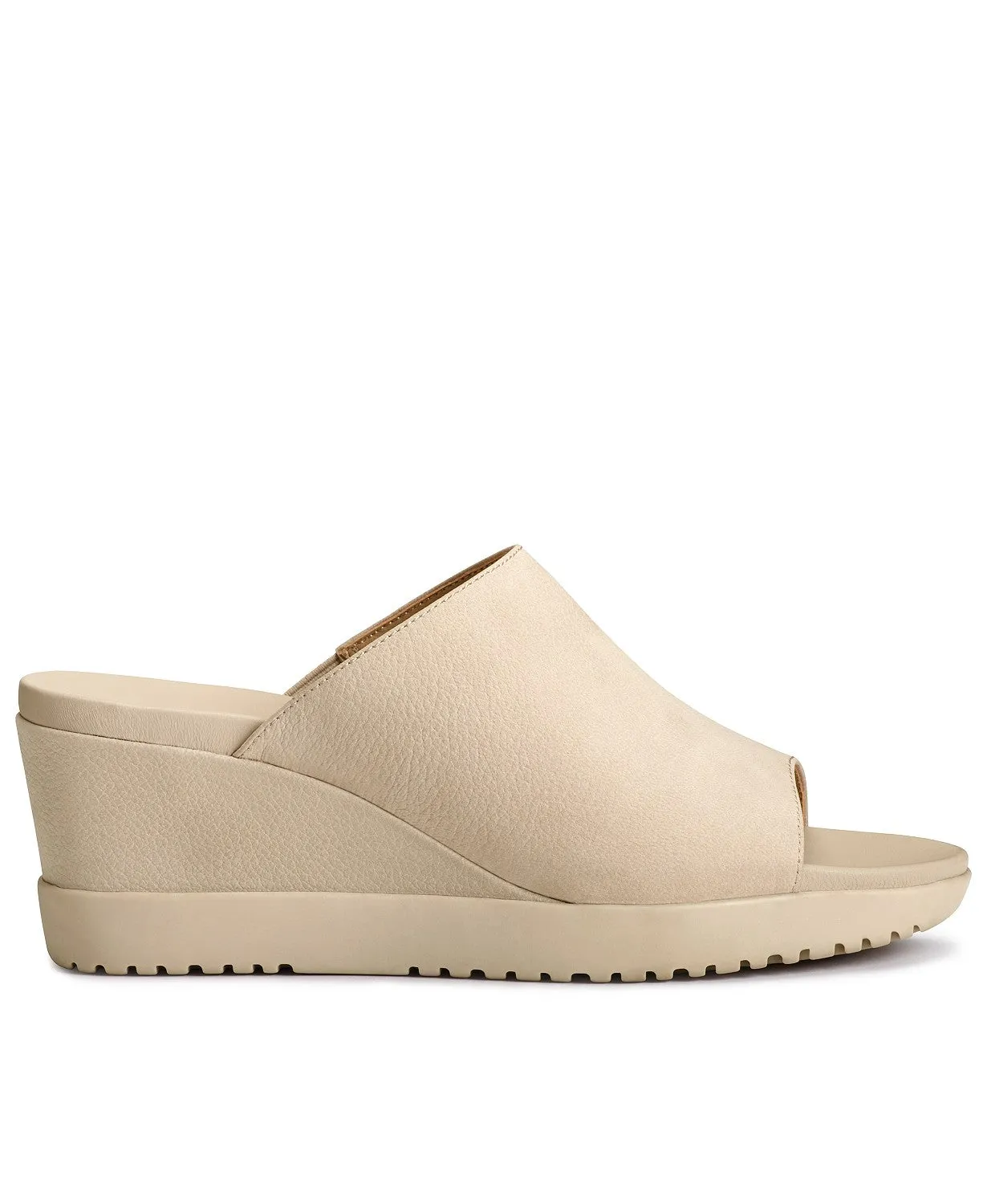 Aerosoles Natural Bone Slip On Open Toe Covered Platform Wedge Slide Sandals
