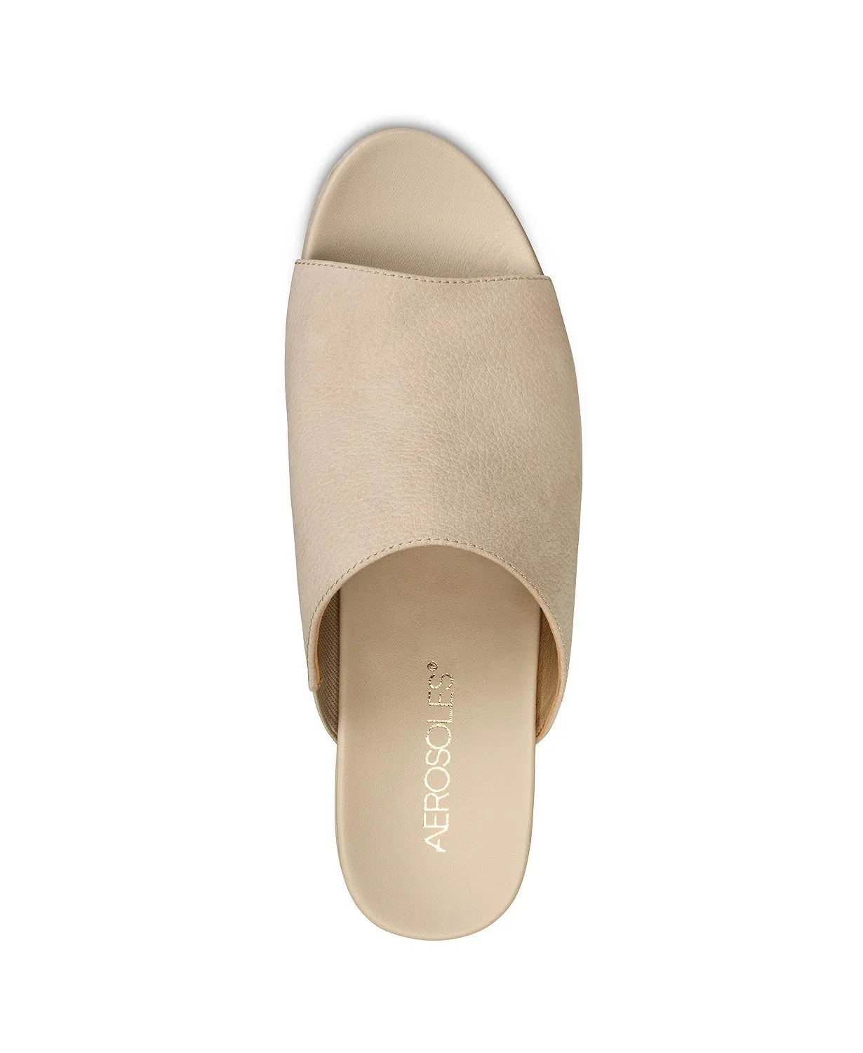 Aerosoles Natural Bone Slip On Open Toe Covered Platform Wedge Slide Sandals