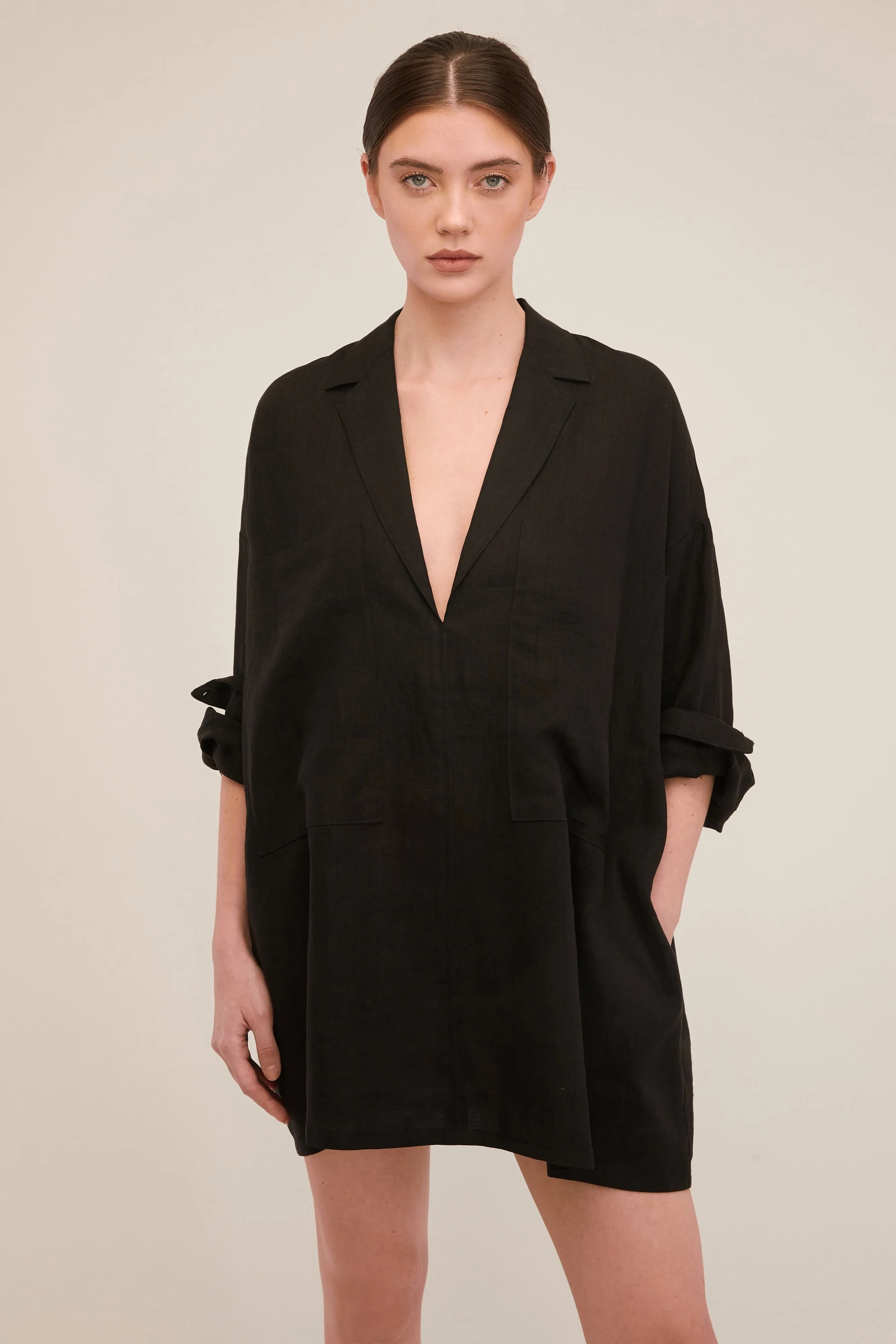Amanda Blazer Linen Tunic in Black