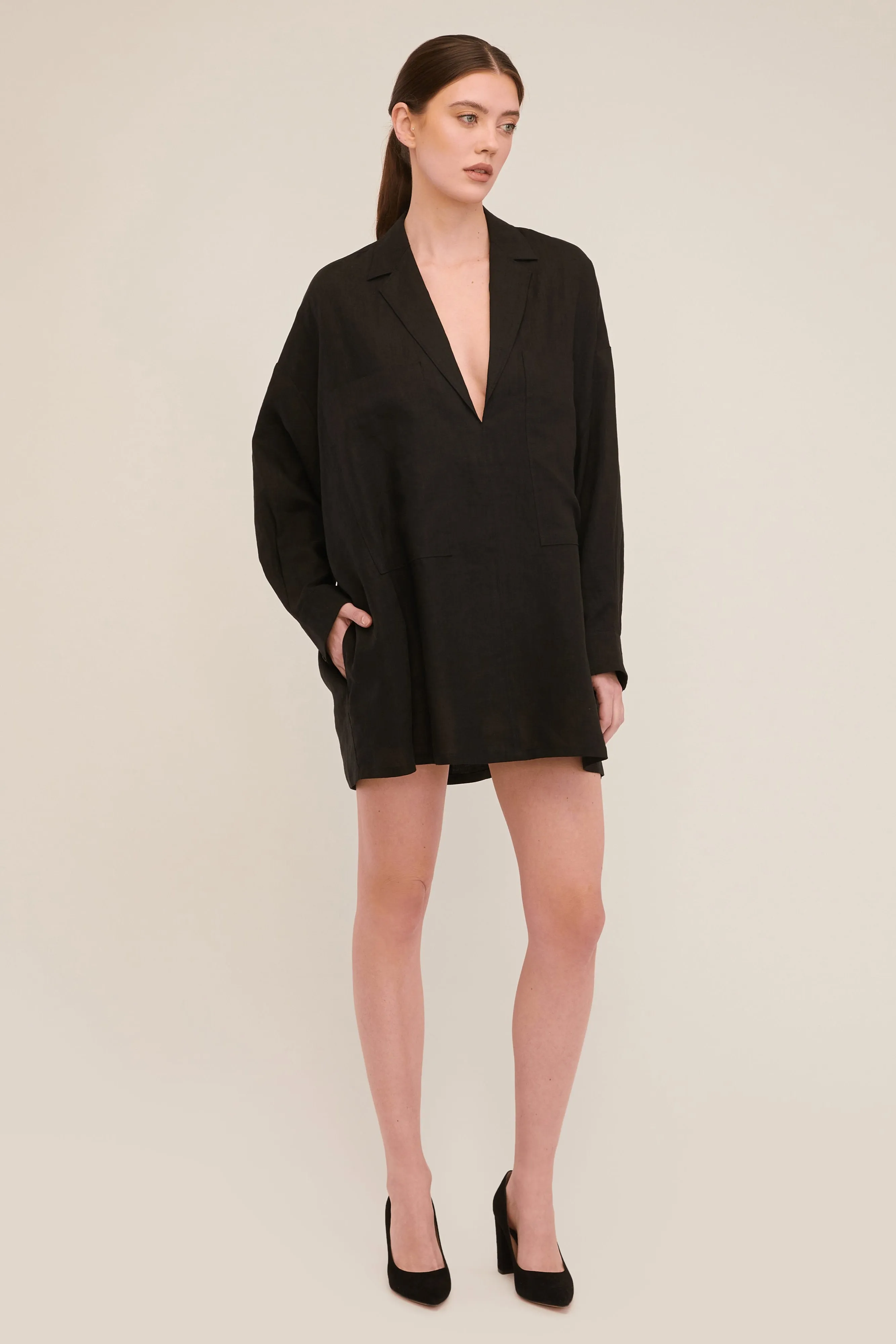 Amanda Blazer Linen Tunic in Black