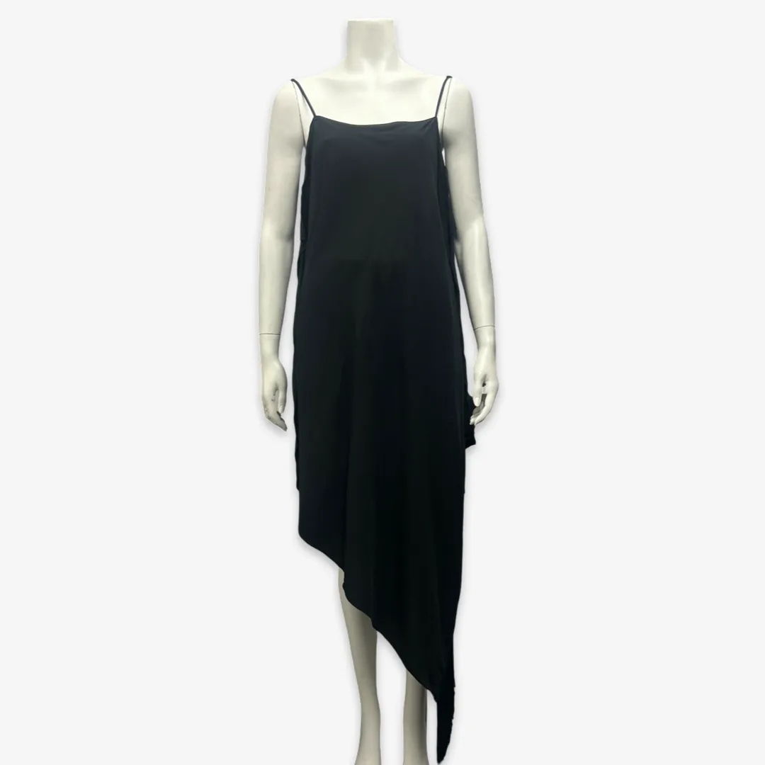 Balenciaga Black Asymmetrical Dress With Fringe Detail