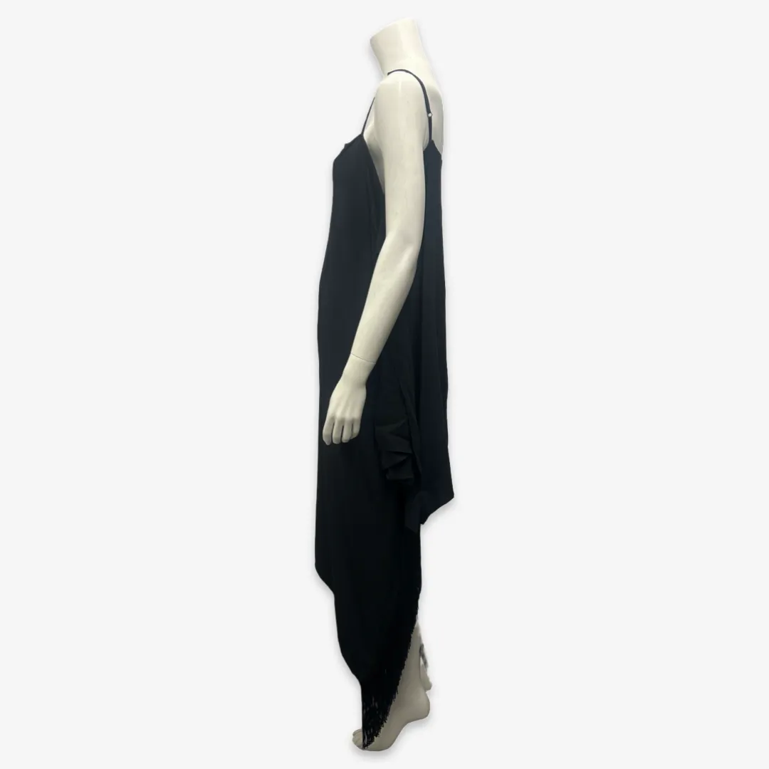 Balenciaga Black Asymmetrical Dress With Fringe Detail