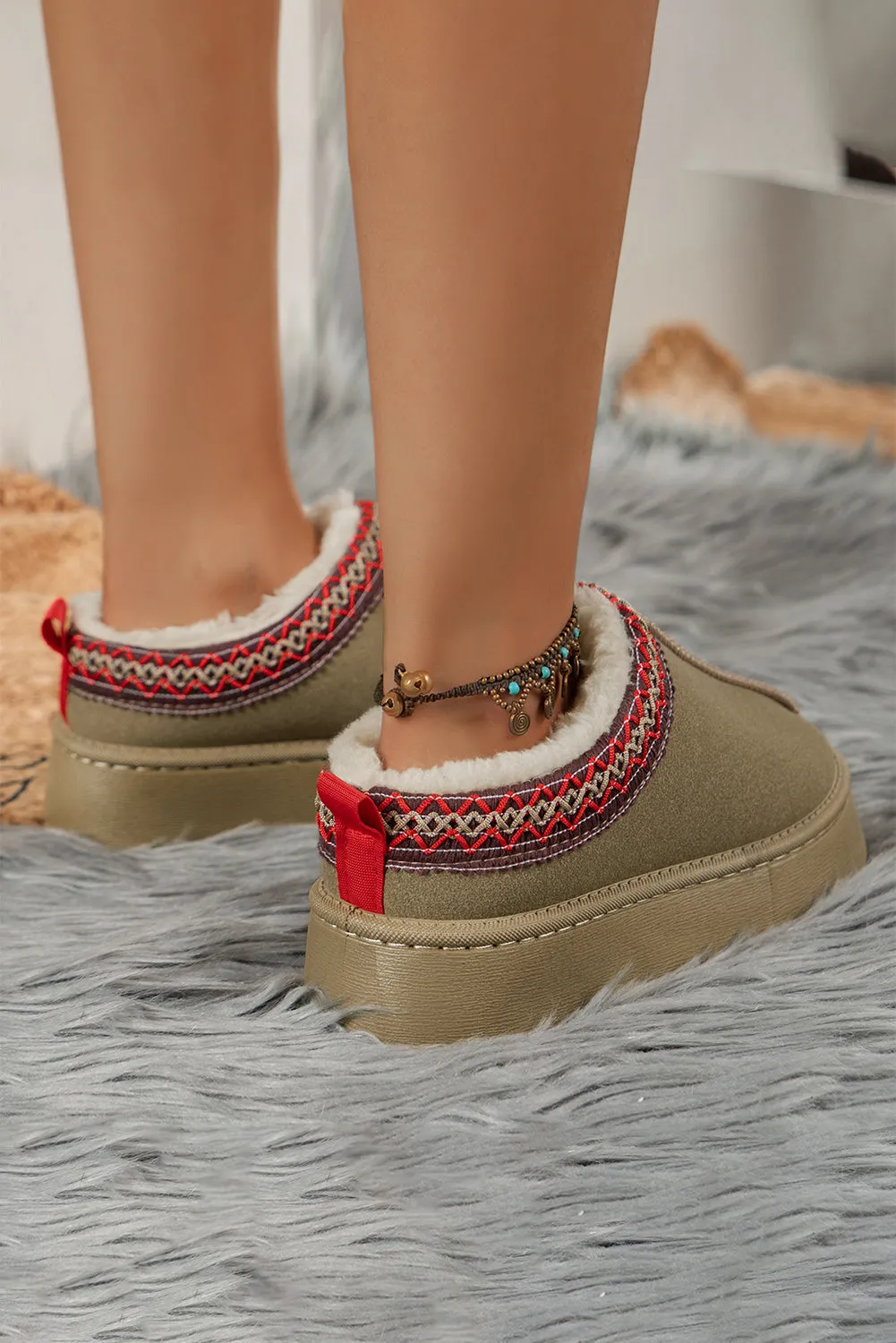 Black Contrast Print Suede Plush Lined Snow Boots