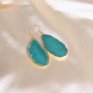 Boho Green Agate Earrings - Sliced Agate Geode Earrings