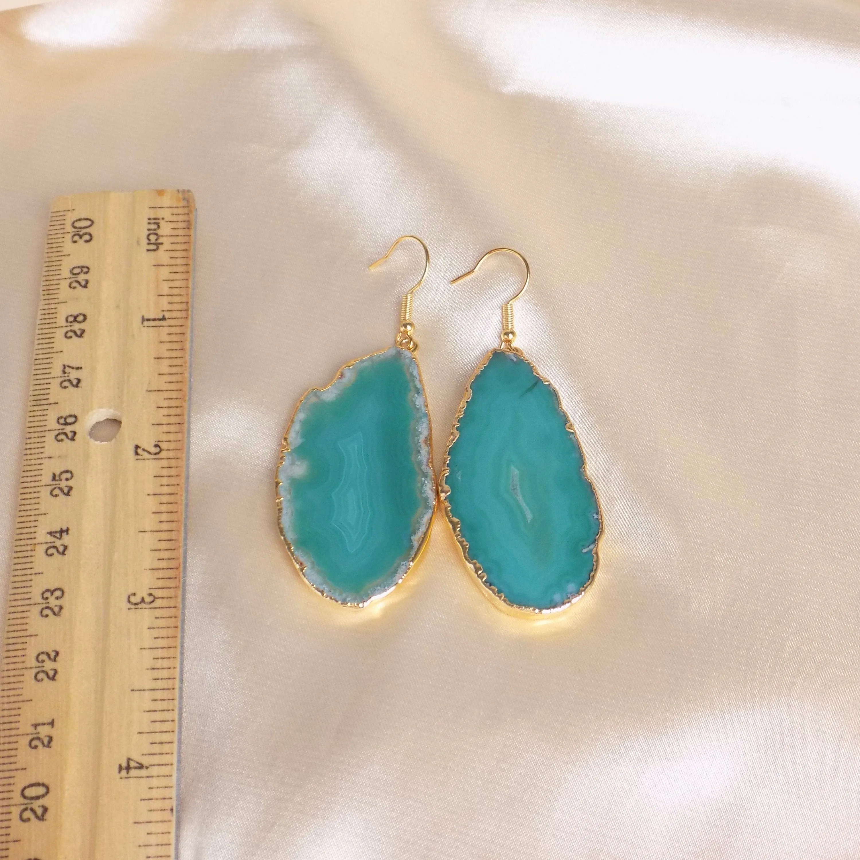 Boho Green Agate Earrings - Sliced Agate Geode Earrings