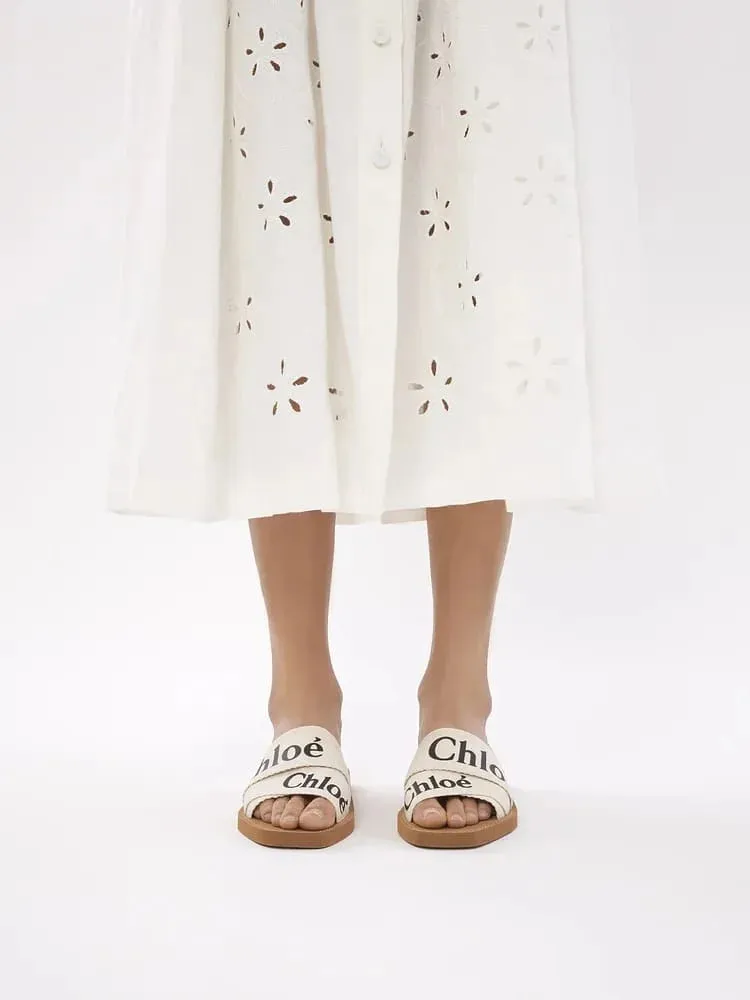 CHLOE WOODY FLAT MULE - WHITE