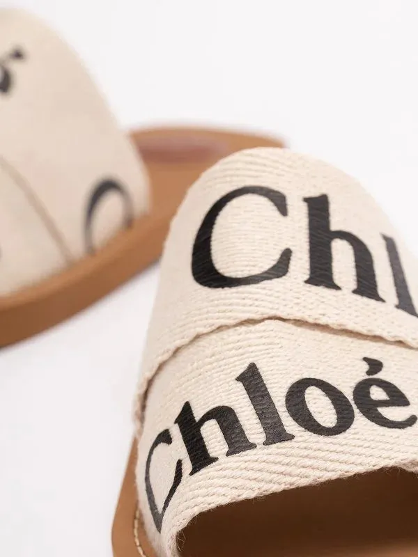 CHLOE WOODY FLAT MULE - WHITE