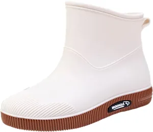 Coerni Rainshoes Women Short Tube Plush Thermal Water Shoes Waterproof Shoes Fashion Women Rain Boots Bouts for Men (White, 510)