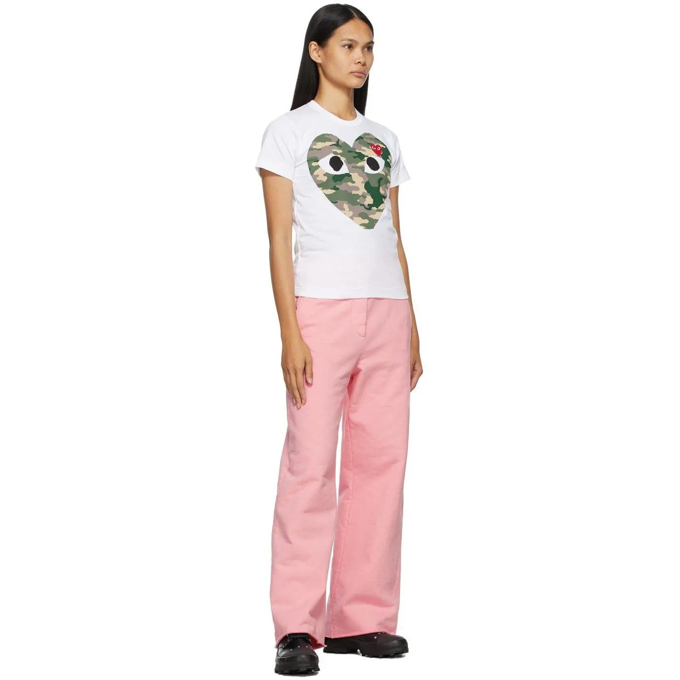 Comme des GarÃ§ons Play White Camo Heart T-Shirt