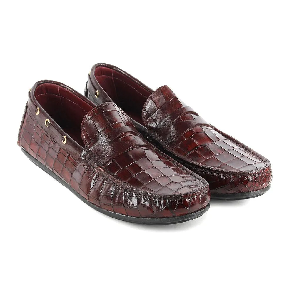 Dark Tan Croco Penny Driving Loafers