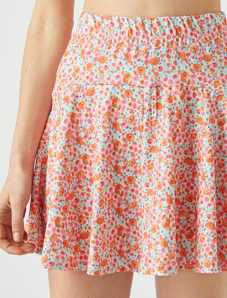 Ditsy Floral Ruffle Hem Mini Skirt in Orange