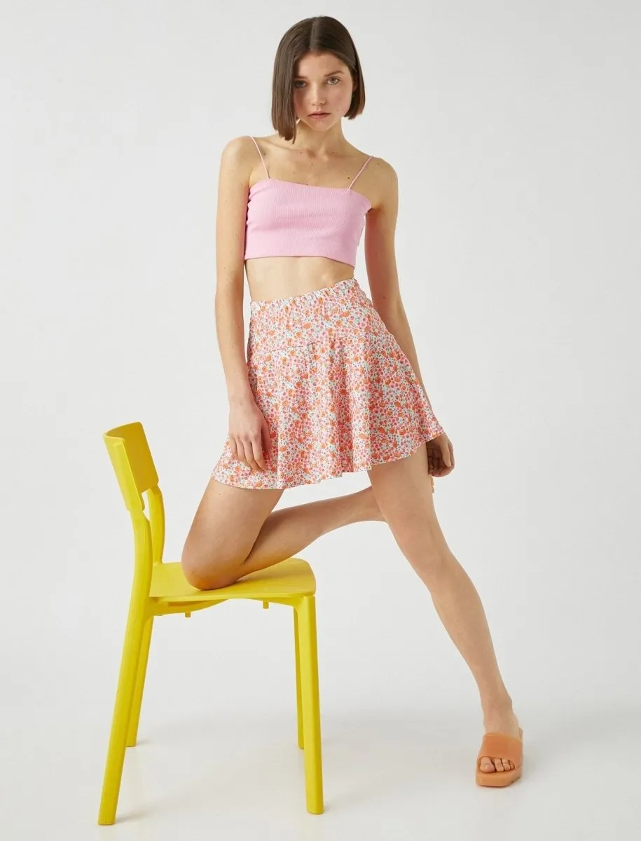 Ditsy Floral Ruffle Hem Mini Skirt in Orange