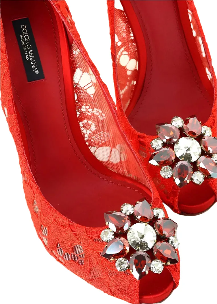 Dolce & Gabbana Lace Crystal Pumps In Red