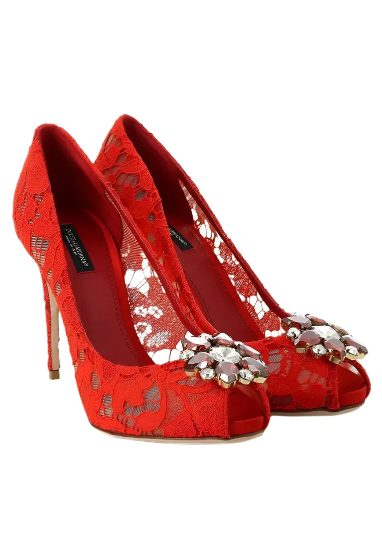 Dolce & Gabbana Lace Crystal Pumps In Red