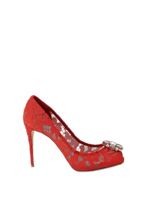Dolce & Gabbana Lace Crystal Pumps In Red