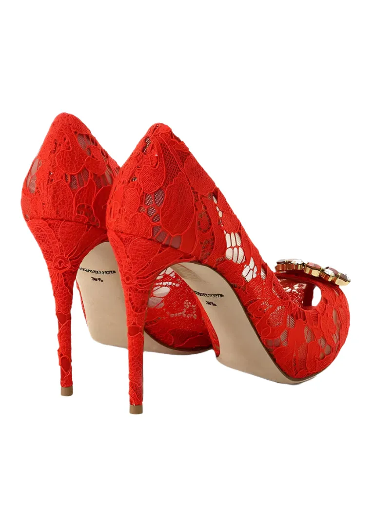 Dolce & Gabbana Lace Crystal Pumps In Red