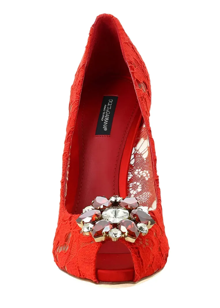 Dolce & Gabbana Lace Crystal Pumps In Red