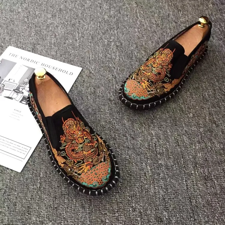Dragon Embroidery Traditional Chinese Causal Shoes Loafers