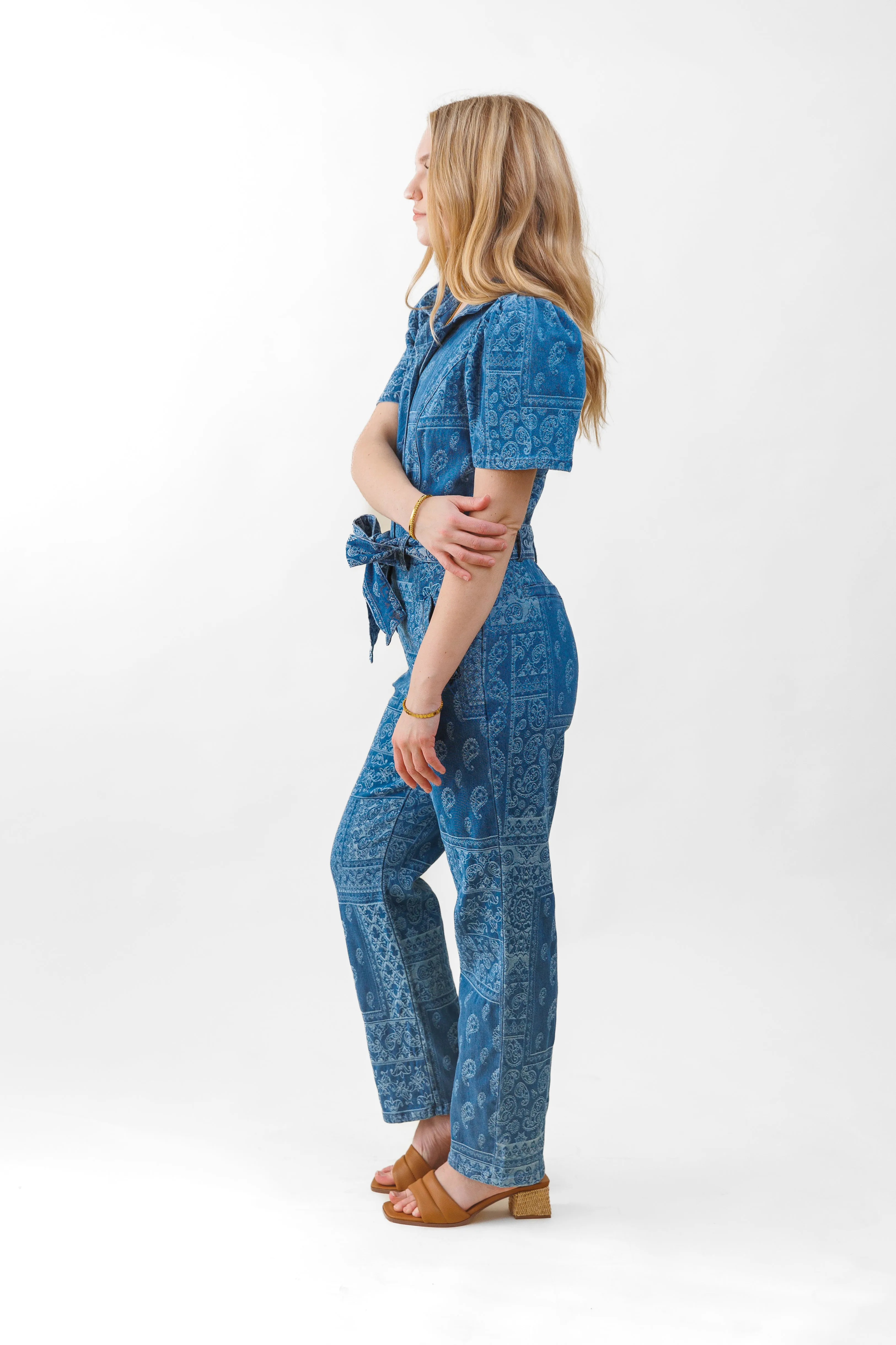 ELIZA DENIM JACQUARD JUMPSUIT