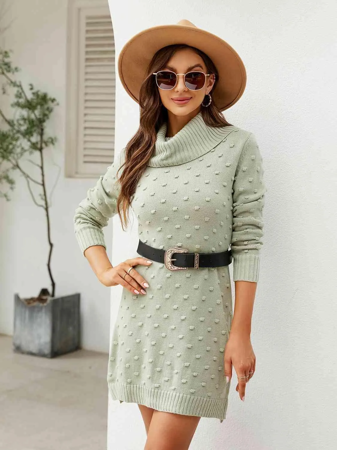 Fashionably Insulated Turtleneck Sweater Dress