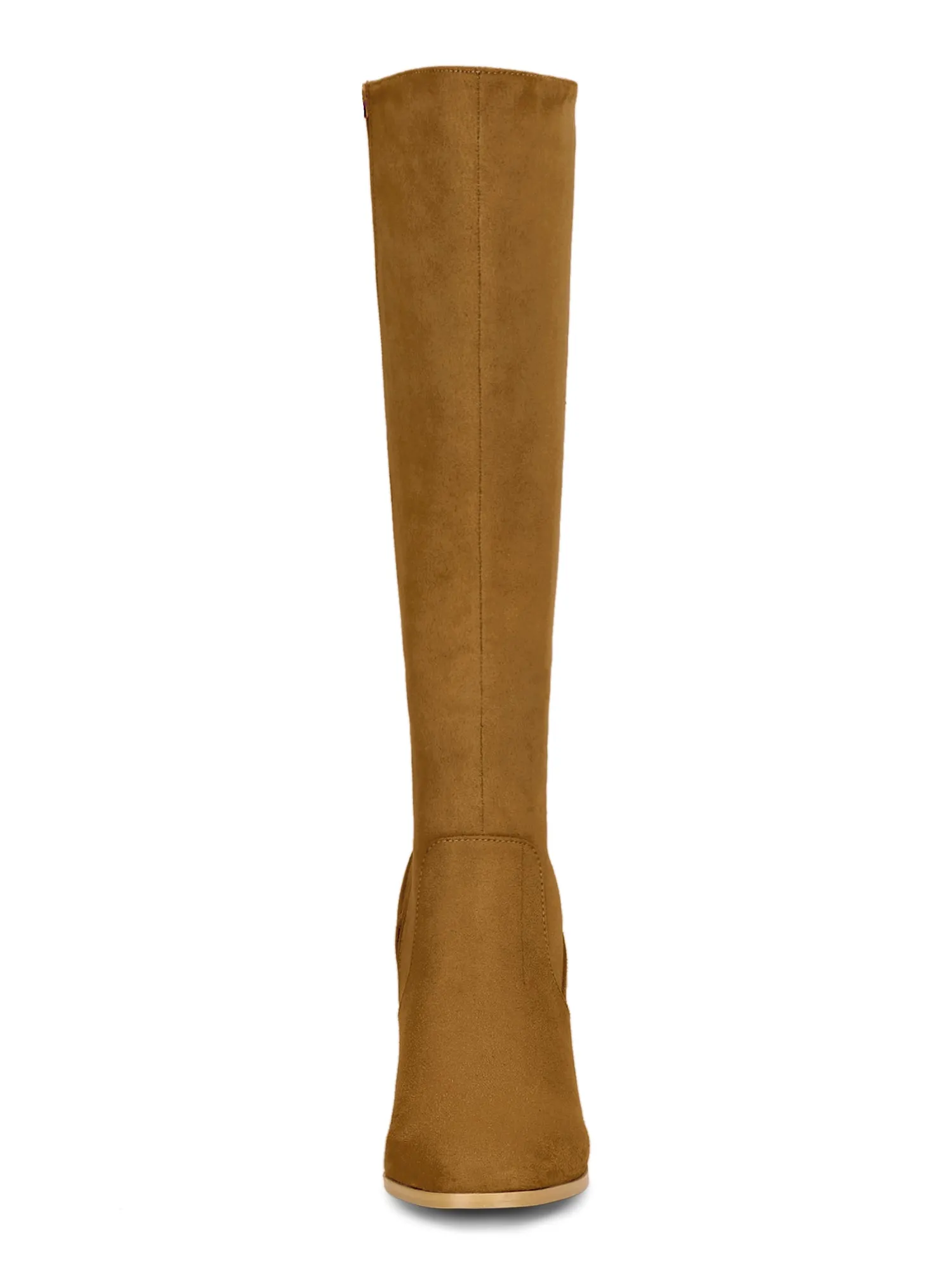 Faux Suede Side Zipper Chunky Heel Knee High Boots