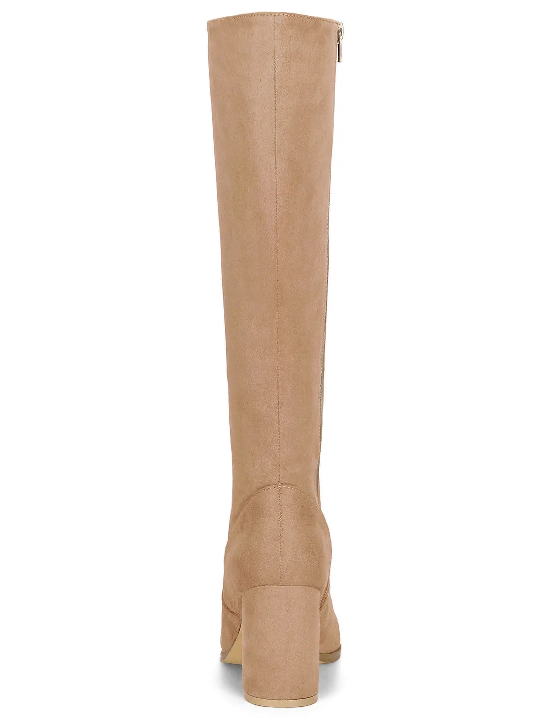 Faux Suede Side Zipper Chunky Heel Knee High Boots