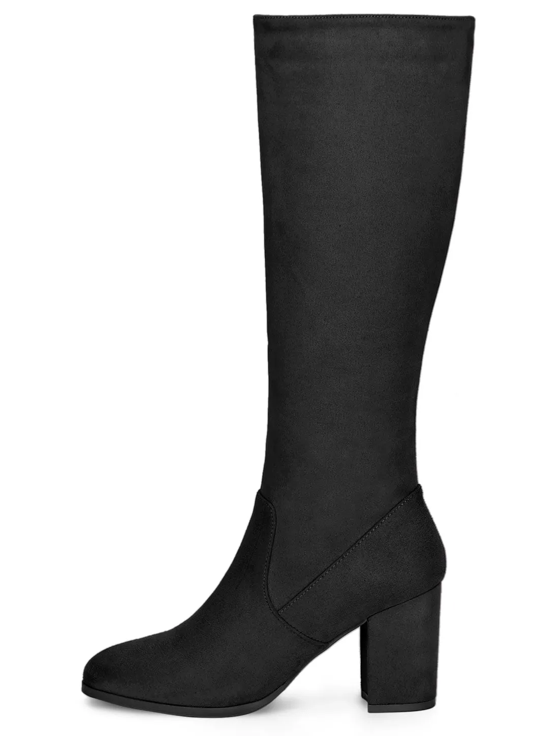 Faux Suede Side Zipper Chunky Heel Knee High Boots