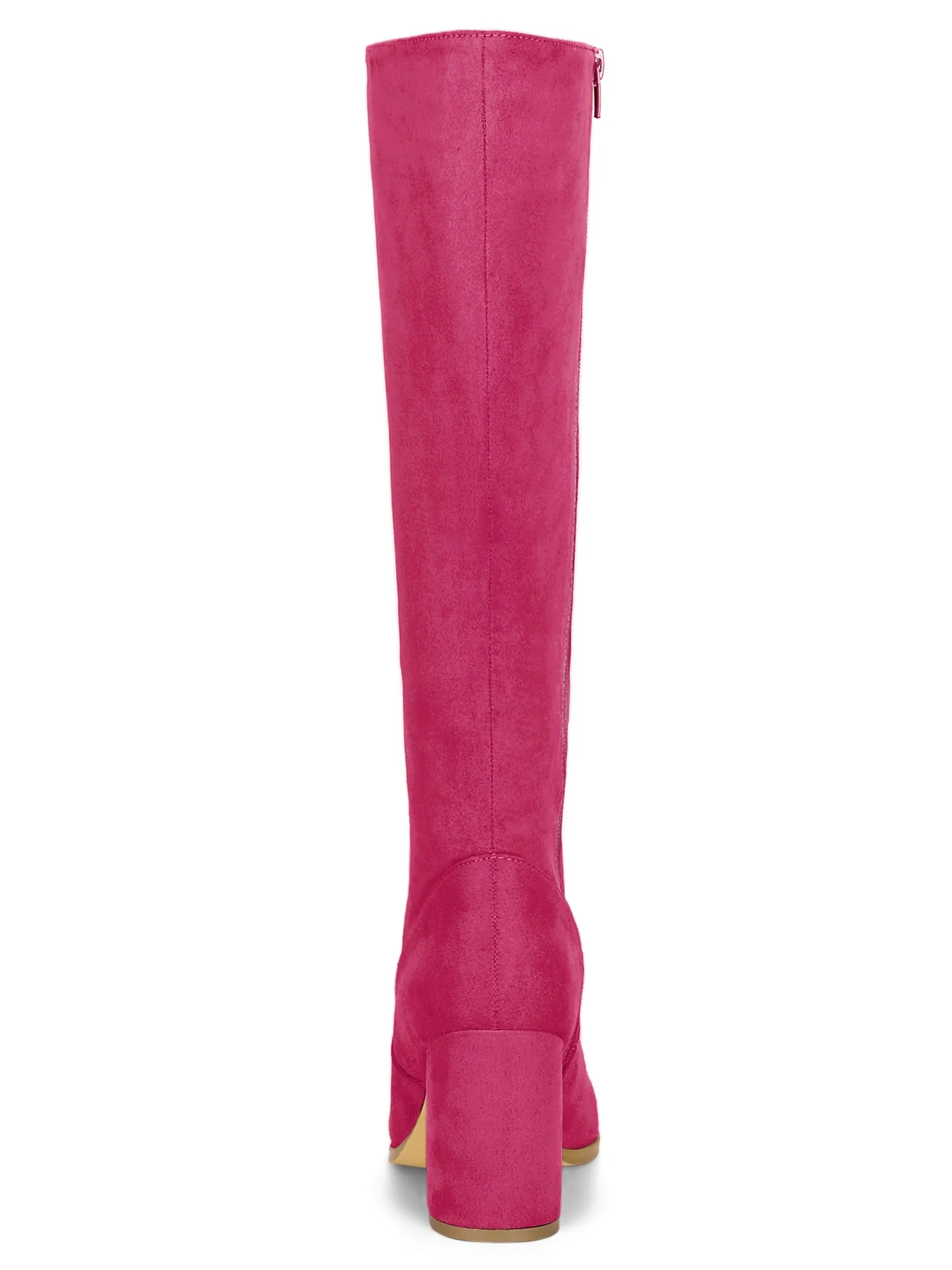 Faux Suede Side Zipper Chunky Heel Knee High Boots