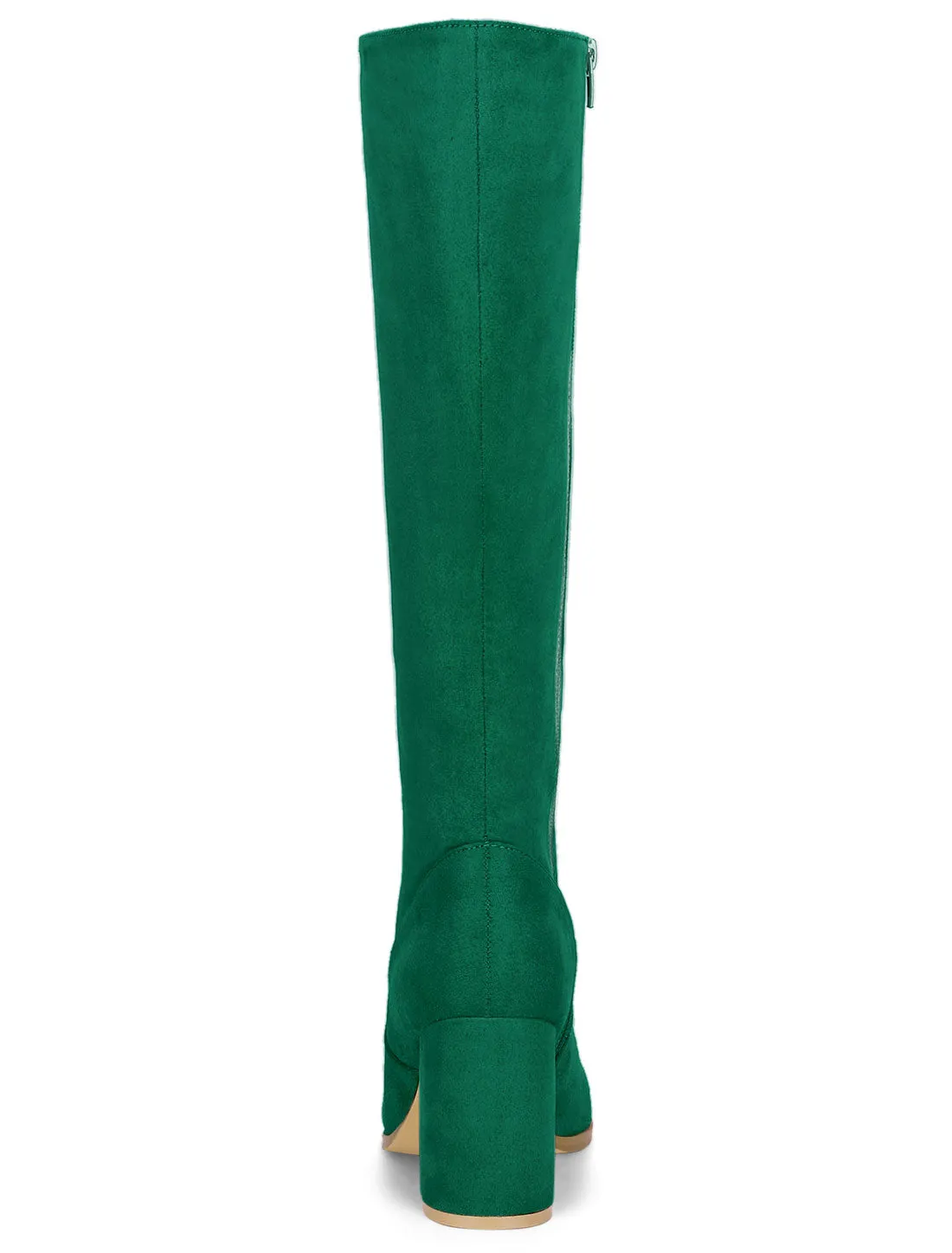 Faux Suede Side Zipper Chunky Heel Knee High Boots