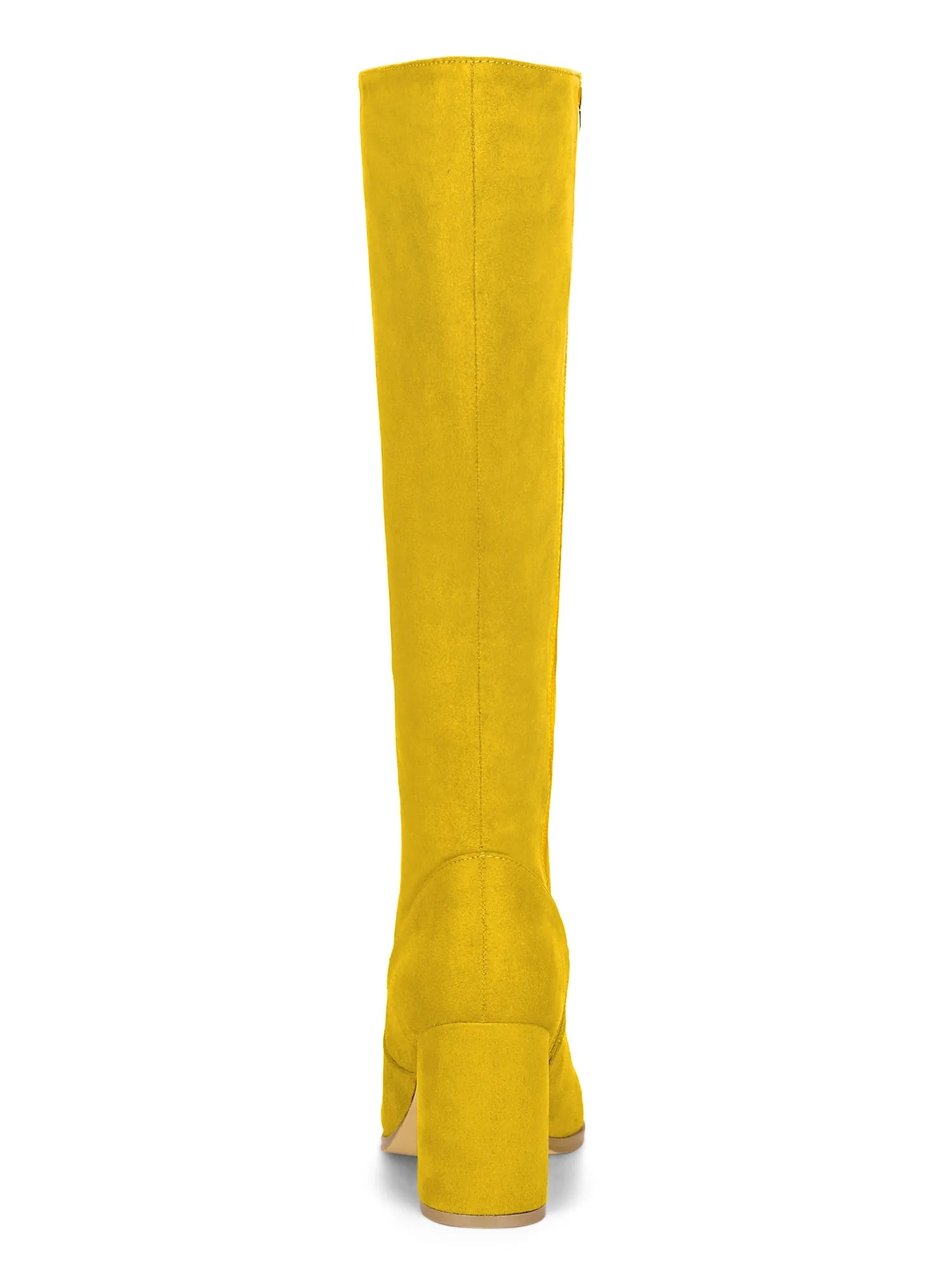Faux Suede Side Zipper Chunky Heel Knee High Boots