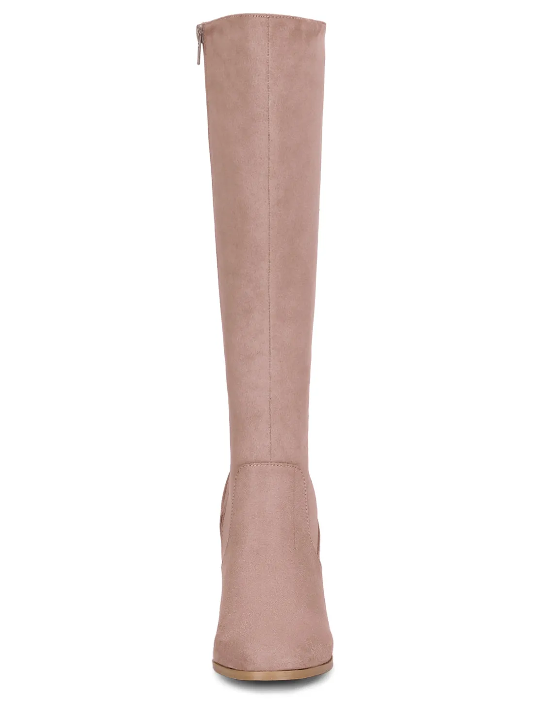 Faux Suede Side Zipper Chunky Heel Knee High Boots