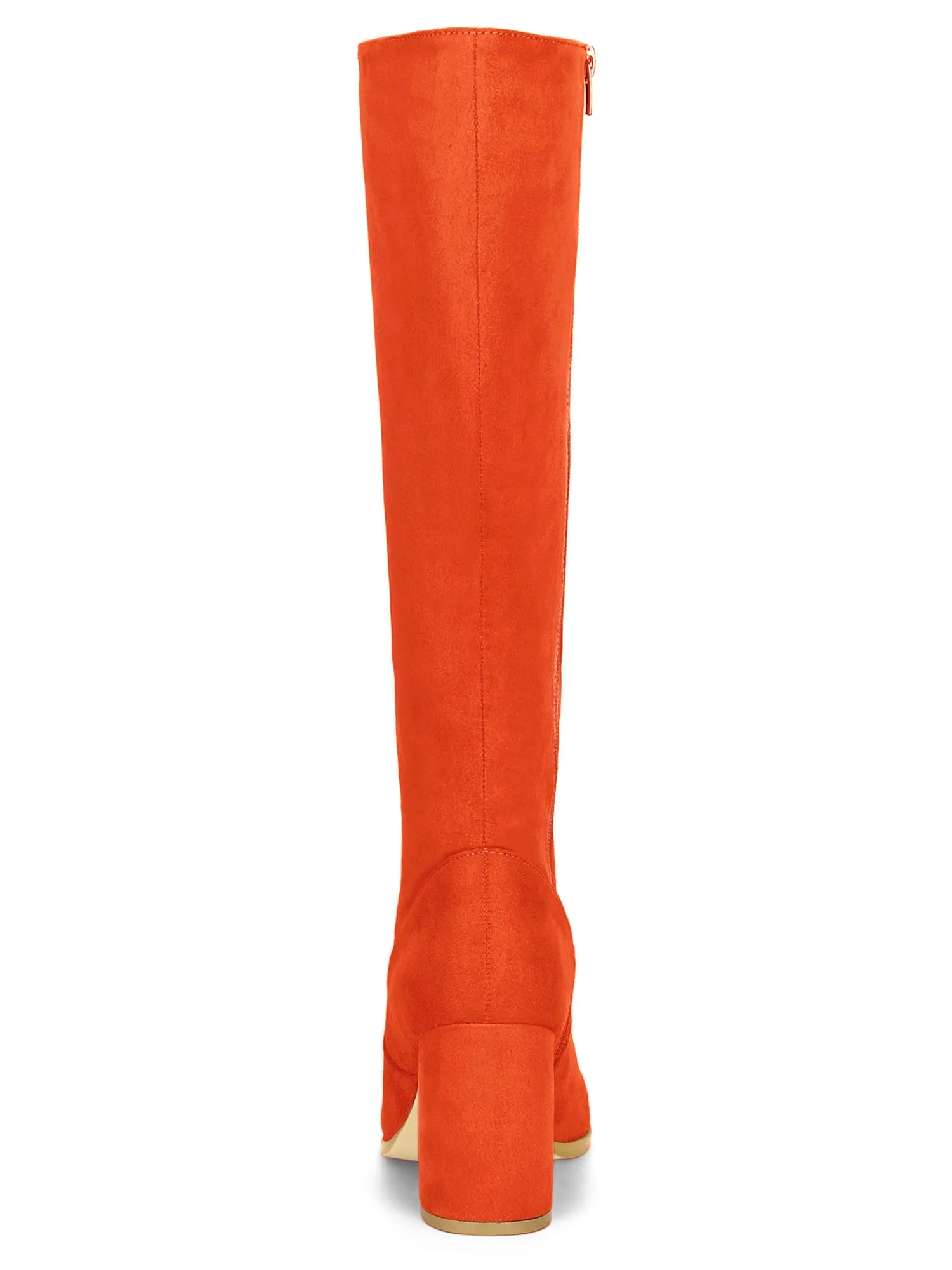 Faux Suede Side Zipper Chunky Heel Knee High Boots