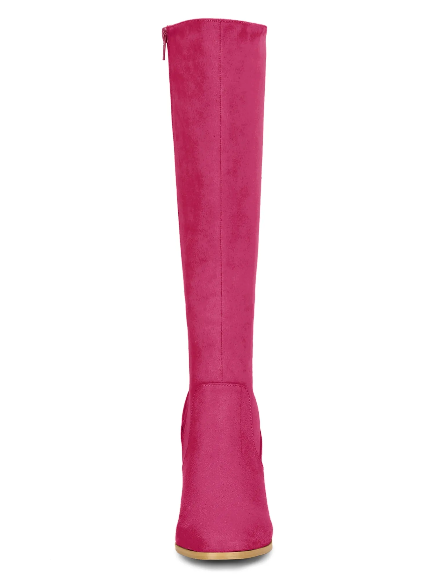 Faux Suede Side Zipper Chunky Heel Knee High Boots