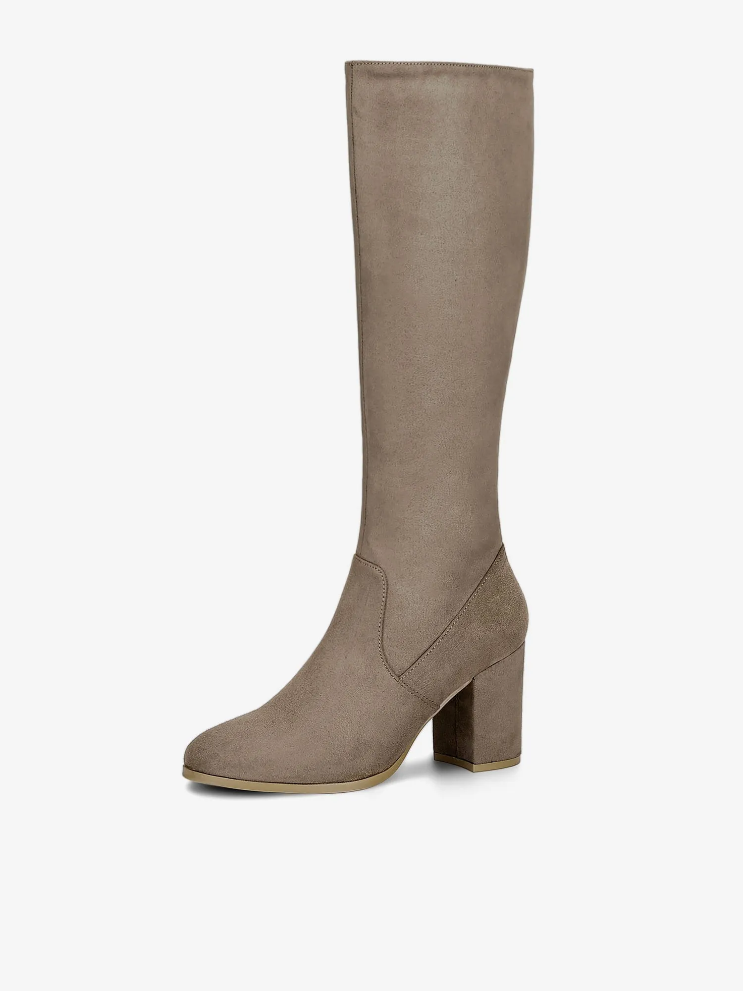 Faux Suede Side Zipper Chunky Heel Knee High Boots