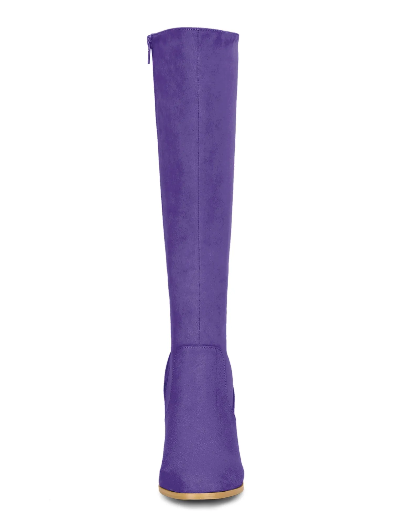 Faux Suede Side Zipper Chunky Heel Knee High Boots