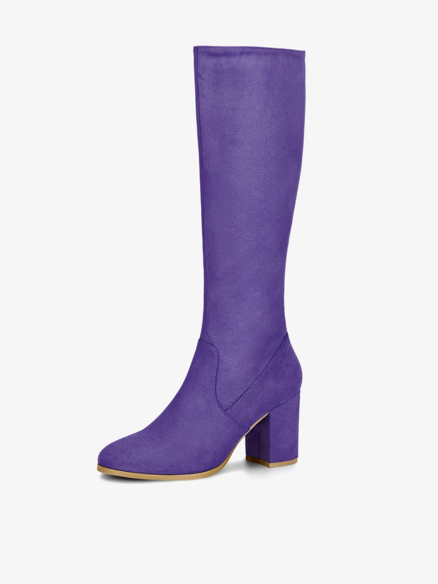 Faux Suede Side Zipper Chunky Heel Knee High Boots