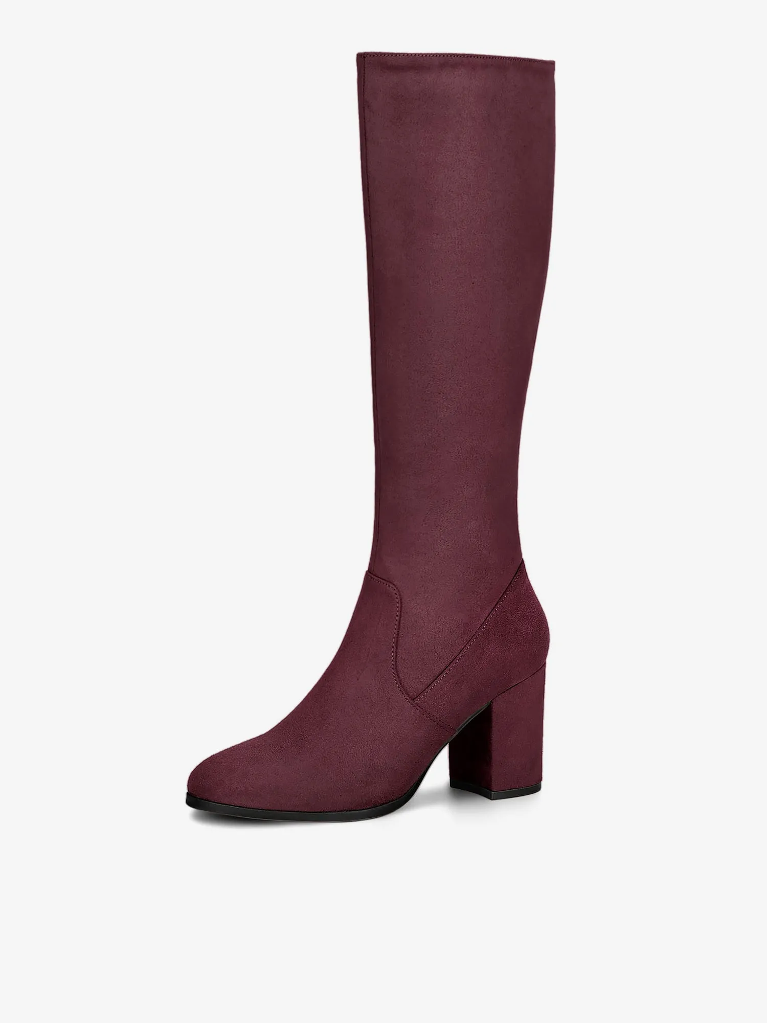 Faux Suede Side Zipper Chunky Heel Knee High Boots