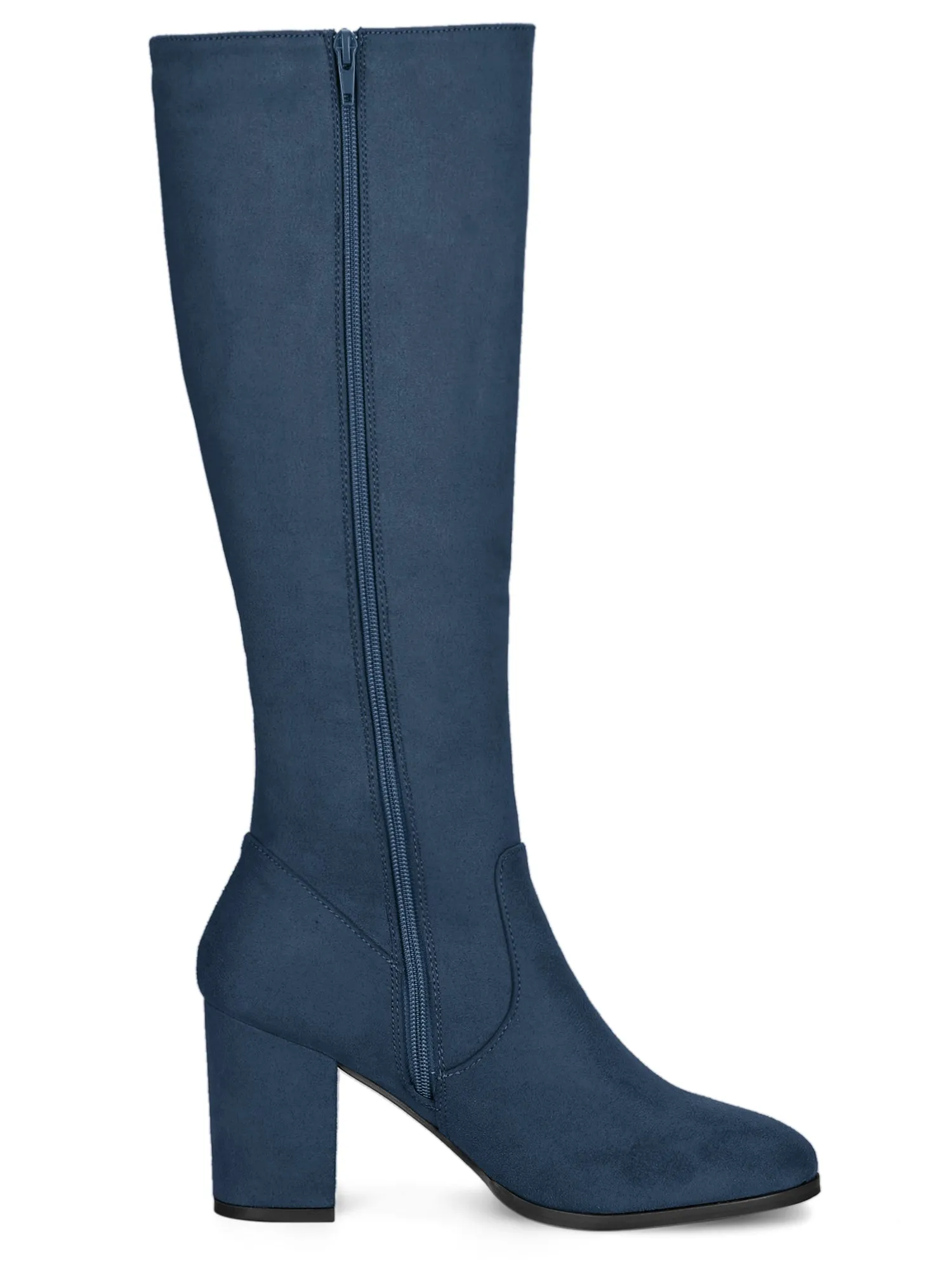 Faux Suede Side Zipper Chunky Heel Knee High Boots