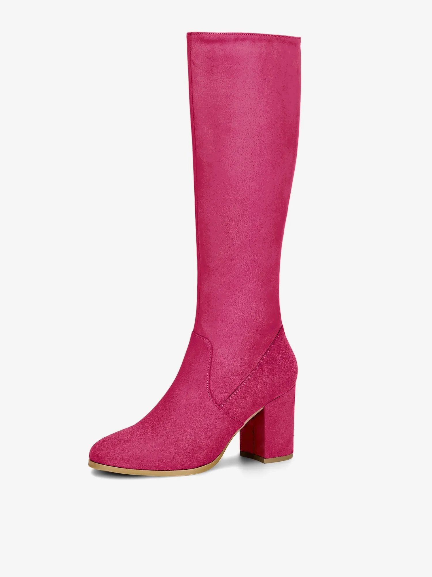 Faux Suede Side Zipper Chunky Heel Knee High Boots