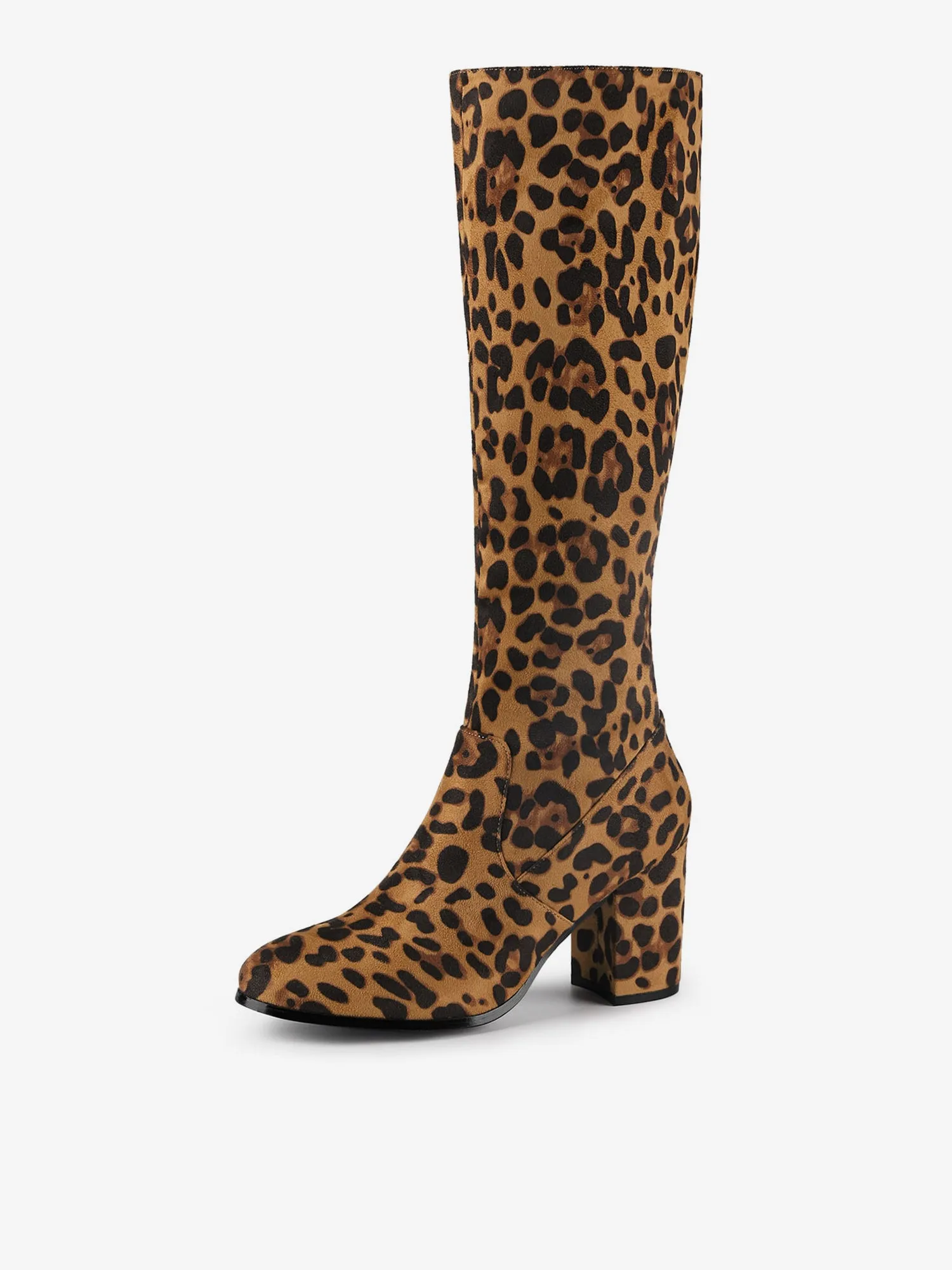 Faux Suede Side Zipper Chunky Heel Knee High Boots
