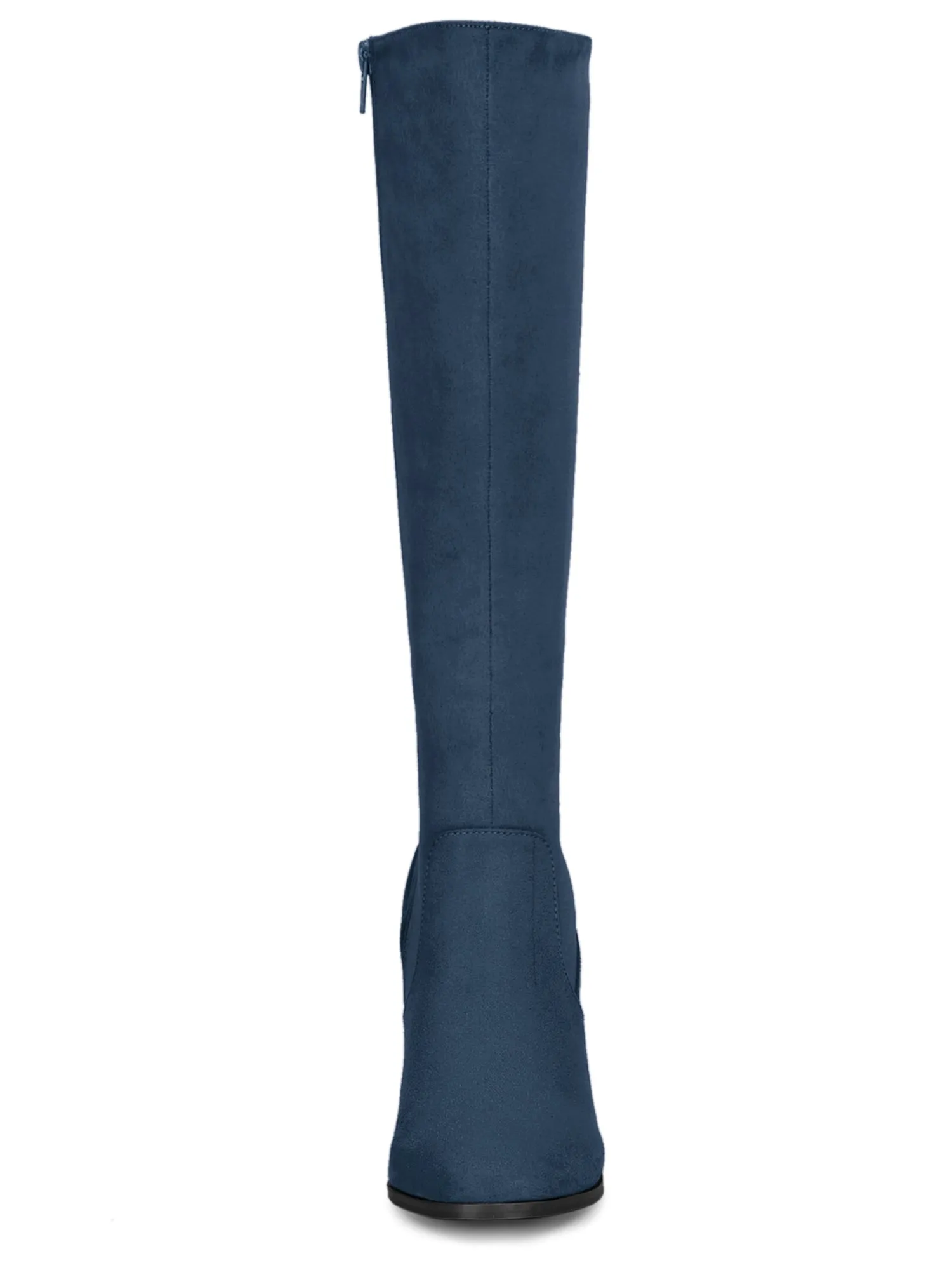 Faux Suede Side Zipper Chunky Heel Knee High Boots