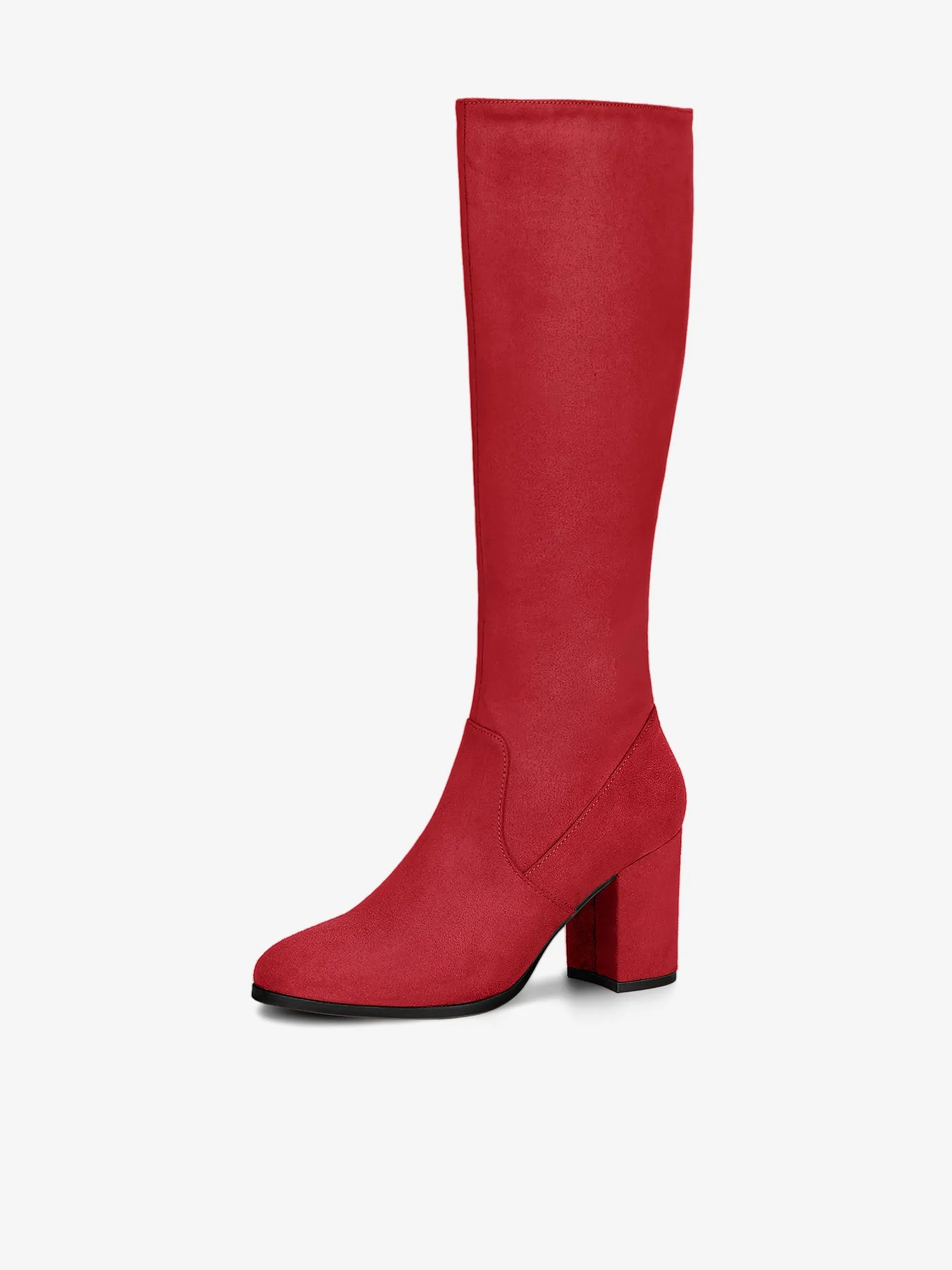 Faux Suede Side Zipper Chunky Heel Knee High Boots