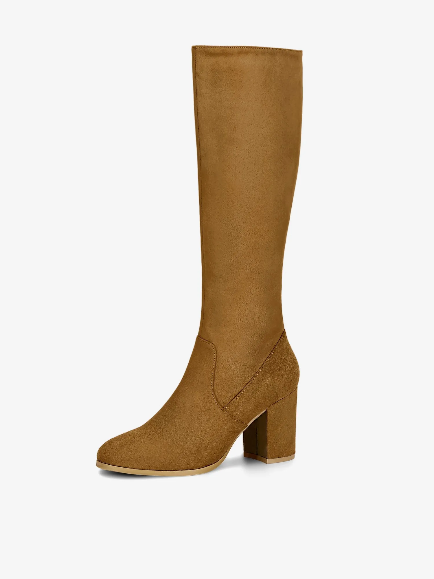 Faux Suede Side Zipper Chunky Heel Knee High Boots