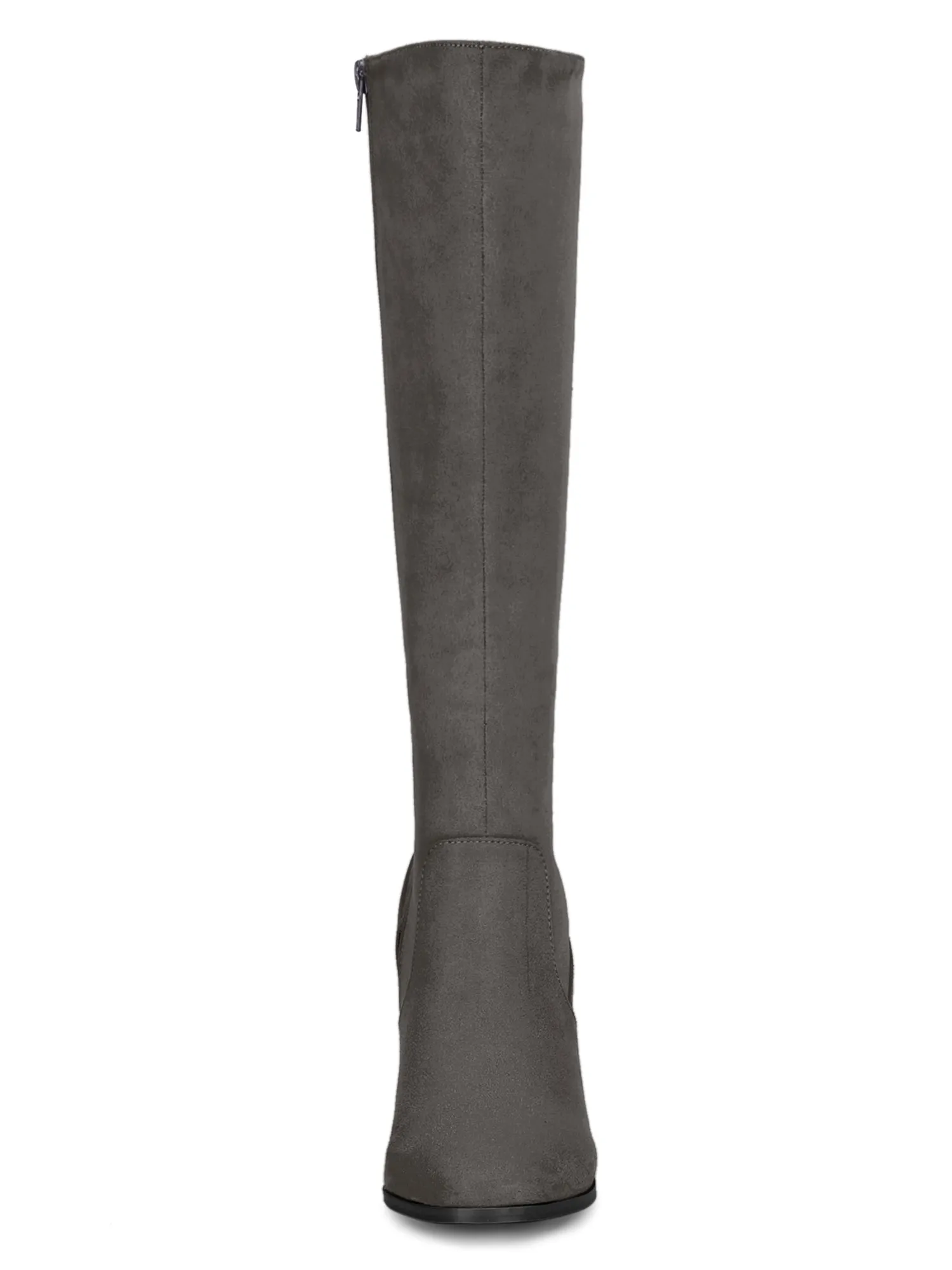 Faux Suede Side Zipper Chunky Heel Knee High Boots