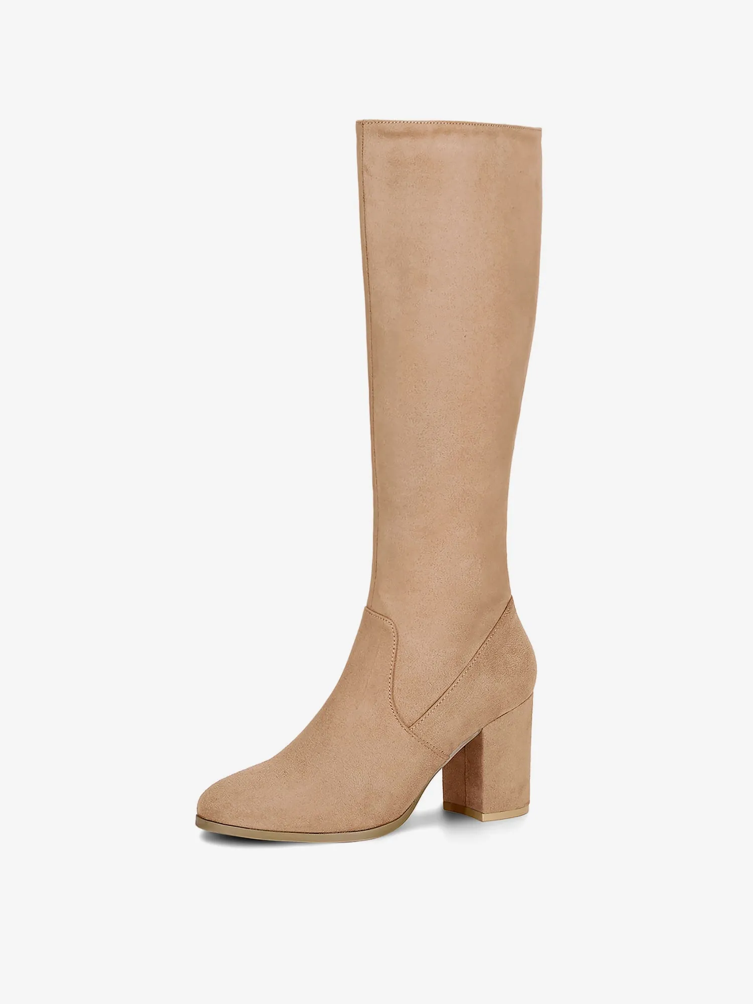 Faux Suede Side Zipper Chunky Heel Knee High Boots