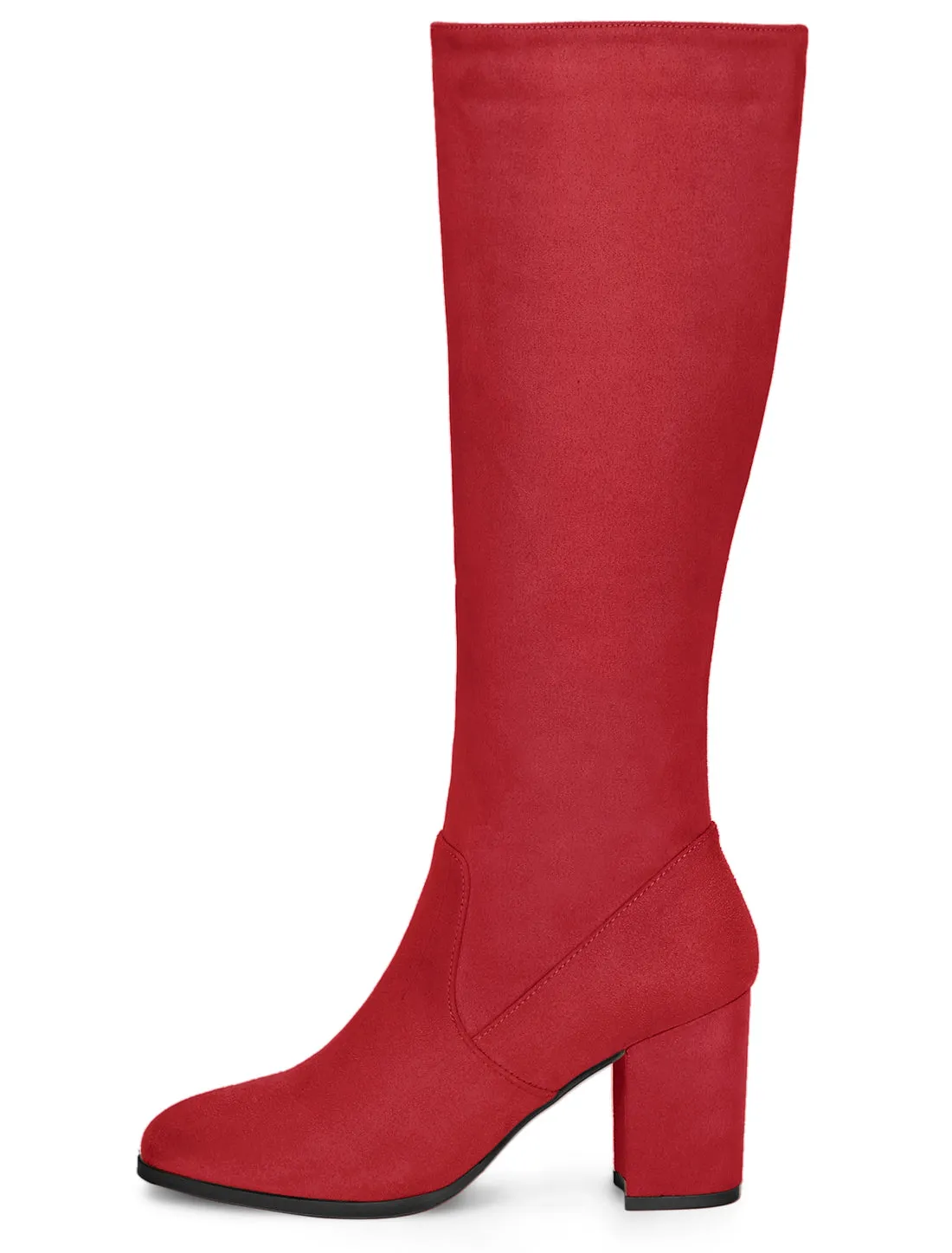Faux Suede Side Zipper Chunky Heel Knee High Boots