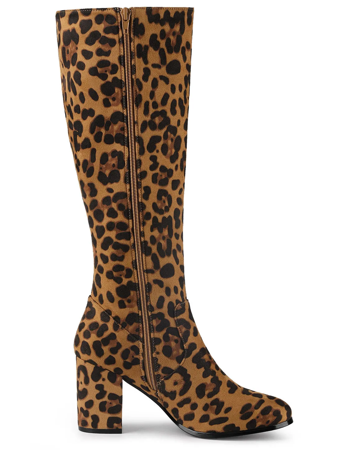 Faux Suede Side Zipper Chunky Heel Knee High Boots