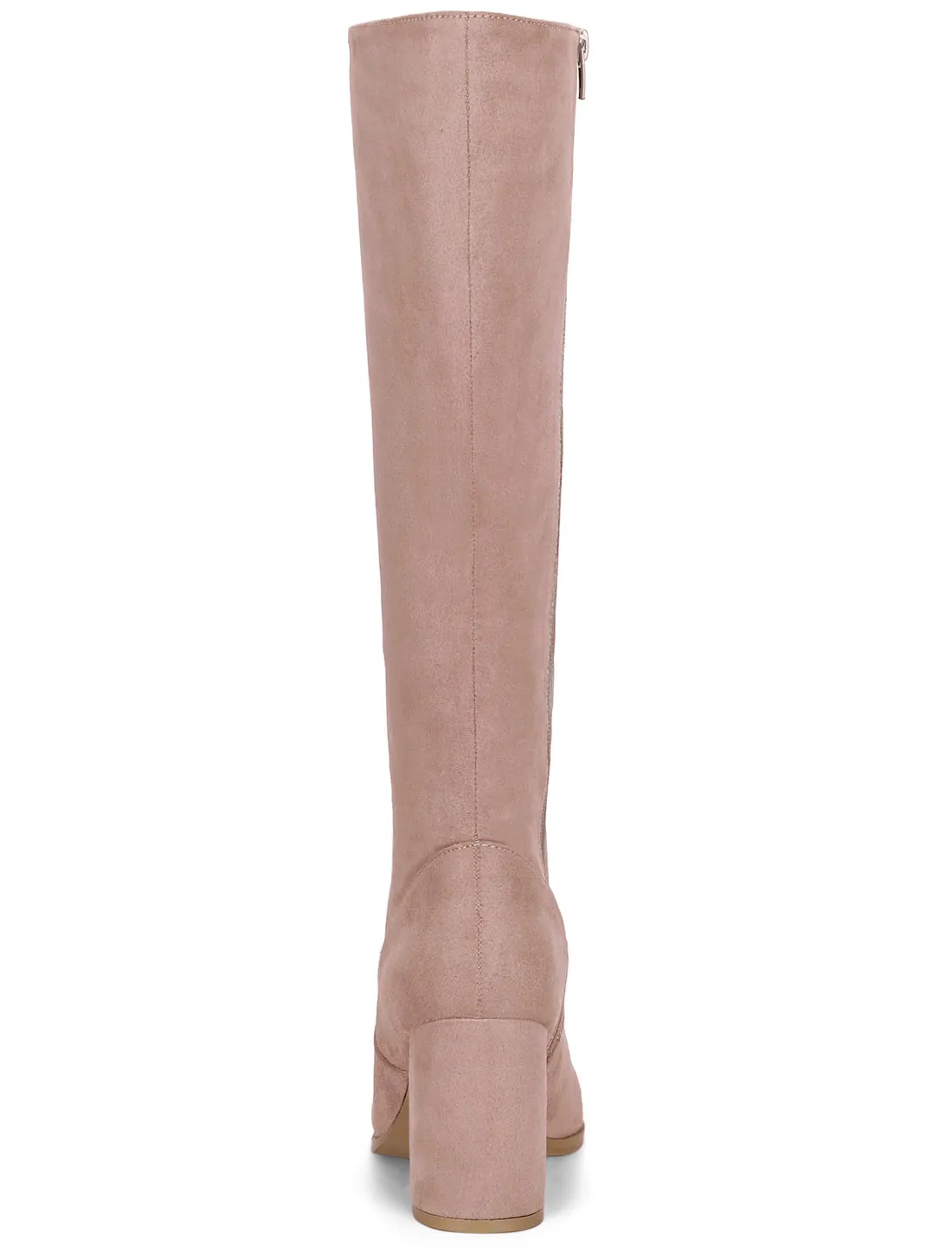Faux Suede Side Zipper Chunky Heel Knee High Boots